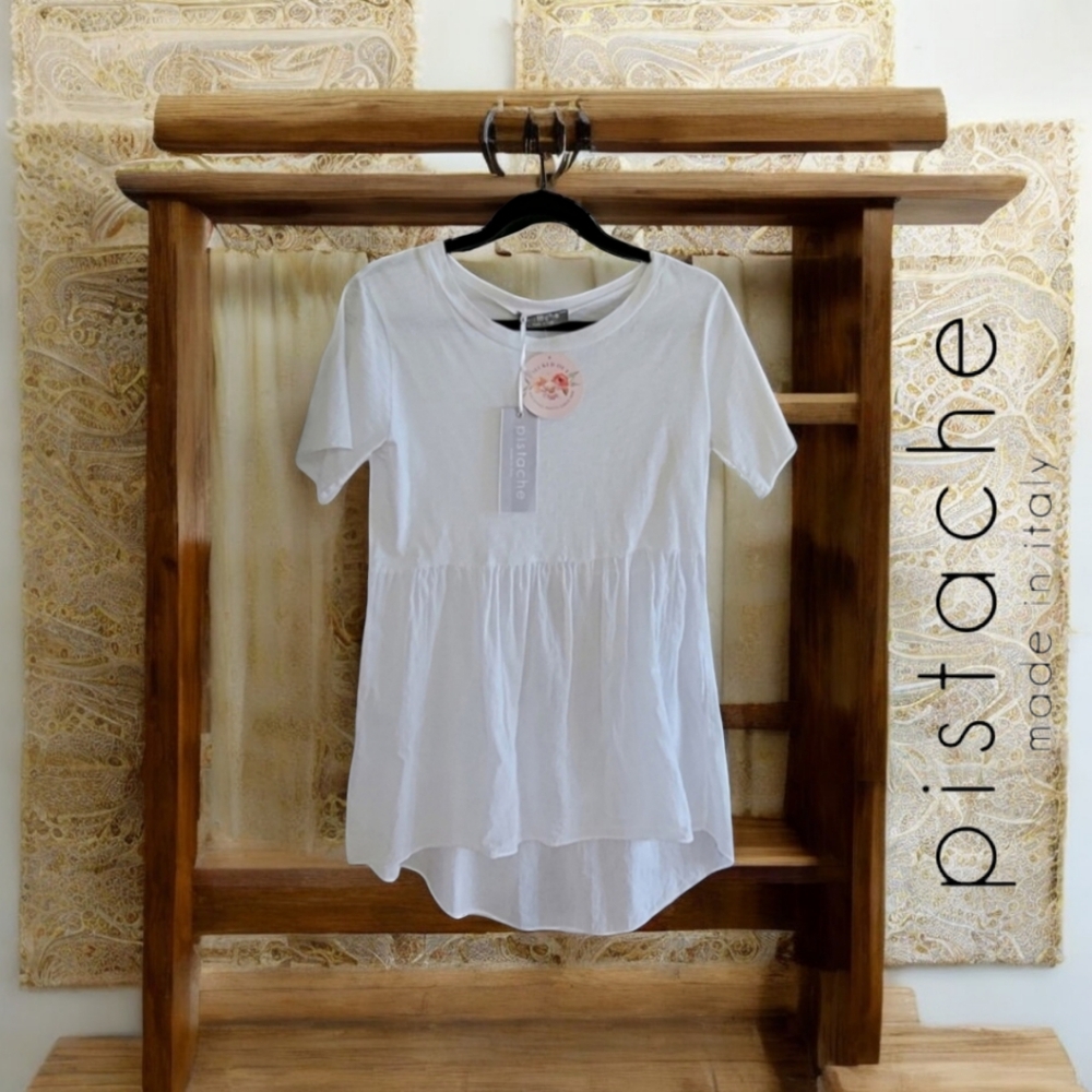 White Cotton Short Sleeve Top Small by  Pistache Made in Italy